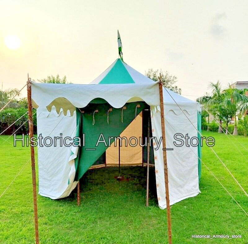 Medieval Round pavilion tent 5m White-emerald green waterproof camping Tent