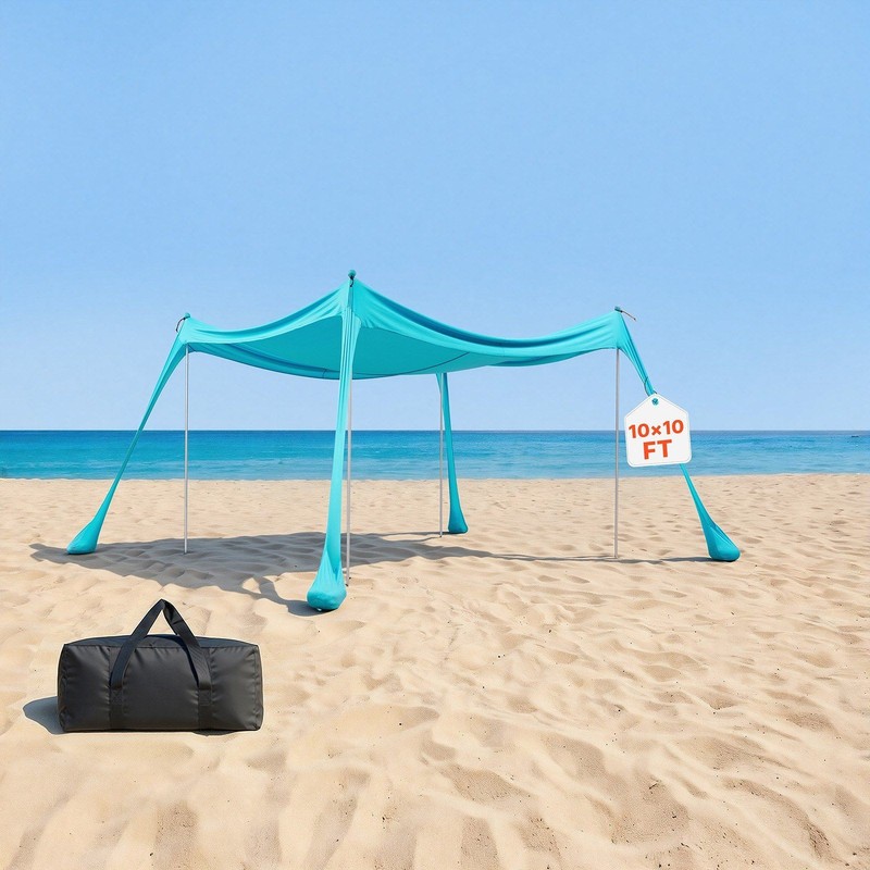 Beach Tent Sun Shelter 10x10ft — UPF50+, Aluminum Poles, Sandbag Anchors