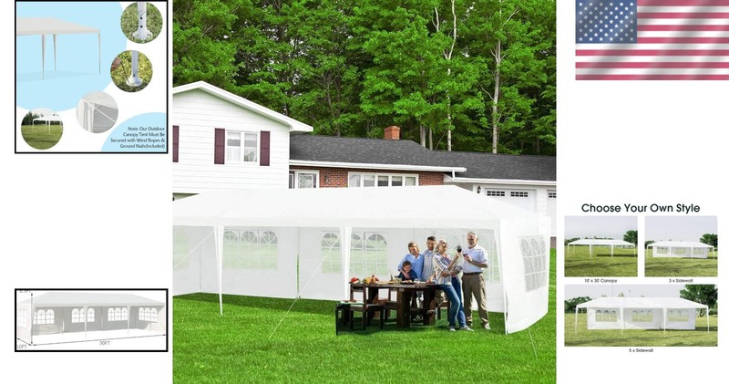 White Outdoor Tent with Connection Stakes, Ropes - 10'x30' gallery