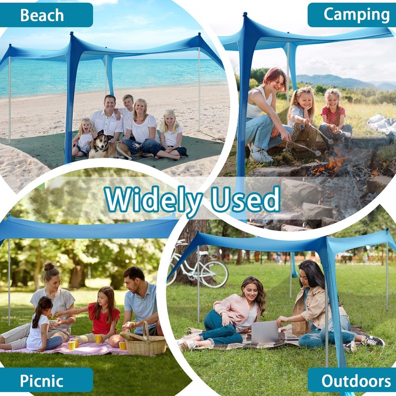 Beach Tent 10 x 10 FT with 4 Stability Poles Sandbags Anti-Wind Ropes Ground gallery