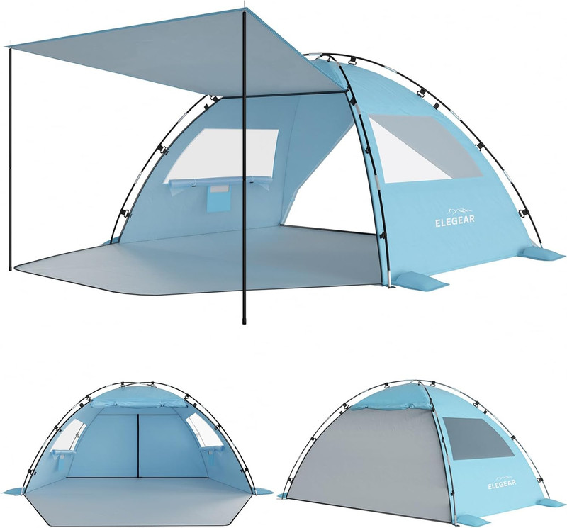 Cumbrex™ Beach Tent Sun Shelter with Canopy, 4-5 Person Pop up Beach Tent, Easy