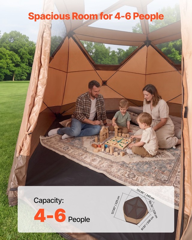VEVOR Camping Tent 6 Person Instant Cabin Tent Large Family Pop Up Tent Rainfly gallery