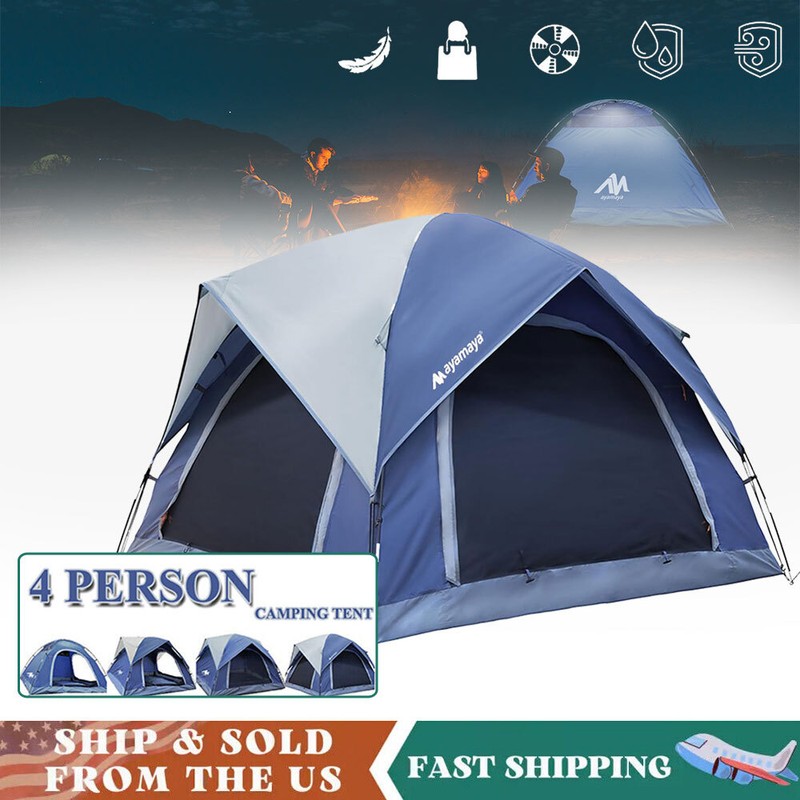 3-4 Person Camping Tent Easy Setup Double Layer Waterproof for Hiking Traveling