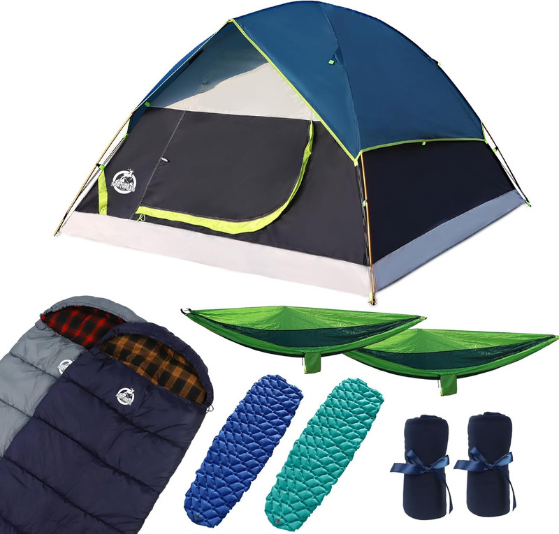 9PCS Camping Tent Kit, Including 1 2/3 Person Dome Tent, 2 Sleeping Bag, 2 Sleep gallery