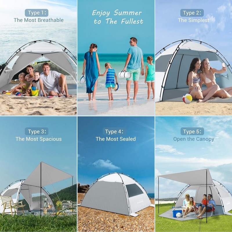 Beach Tent Sun Shelter W/ Canopy 4-5 Person Pop Up Beach Tent Easy Setup Silver gallery