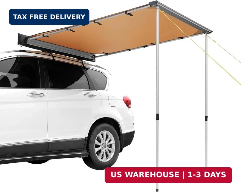 VEVOR Vehicle Awning 6.6’x8.2′ Roof Rack Pull-Out Sun Shade UV50+ PU3000mm, Retr