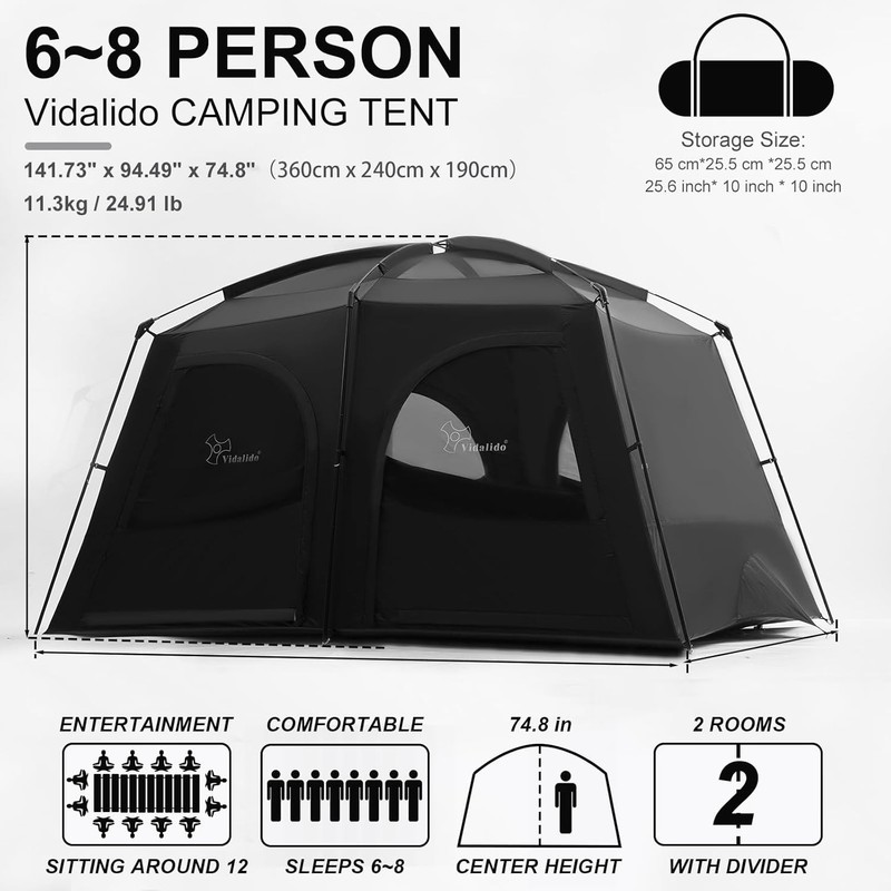 Vidalido Tents，6-8 Person Camping Tent with Extended Vestibule，2 Room Weather Re gallery