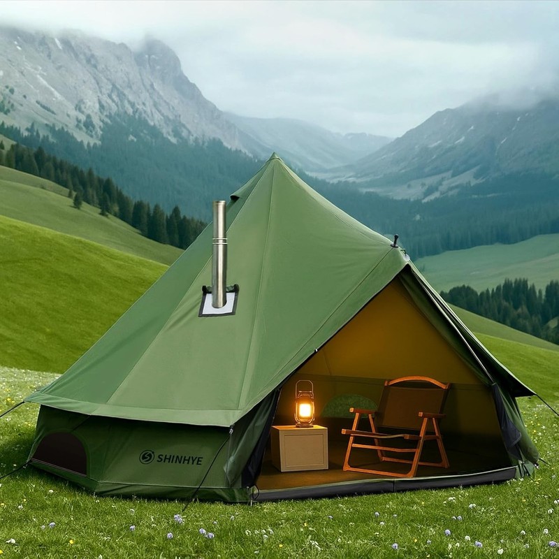Luxury Waterproof Canvas Bell Tent with Stove Jack for Year-Round Camping