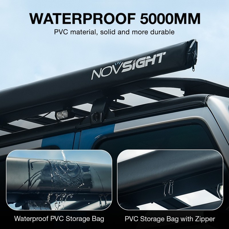 NOVSIGHT 6.6x6.6ft Carside Awning for Jeep Truck Roof Top Tent Sun Shade Camping gallery
