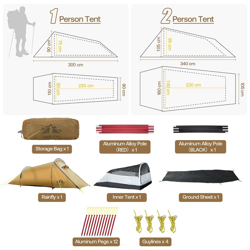 1 2 Person Tunnel Tent Lightweight Ultralight For Camping Hiking Backpacking gallery