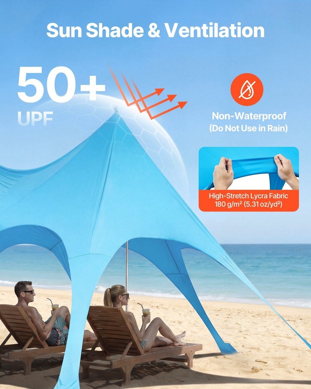 20x13ft Pop-Up Beach Tent UPF50+ Lycra Canopy, Sandbags, Shovel, Poles gallery