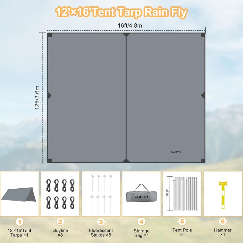 Camping Tarp with Poles, 16X12 Ft Camping Canopy, Waterproof Tent Tarp, Rain She gallery