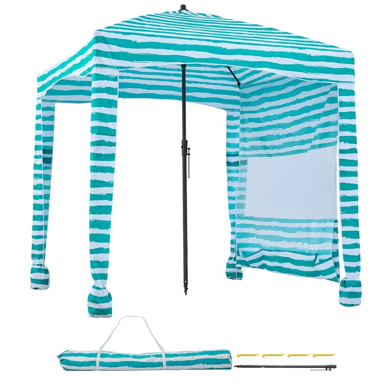 Uimoso Beach Cabana Canopy with Side Wall 6 x 6 ft UPF 50+ Green Stripes
