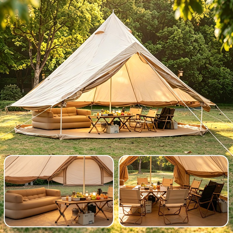 Oxford Bell Tent 13.1ft with Stove Jack, 4-8 Person 4 Season Glamping Shelter