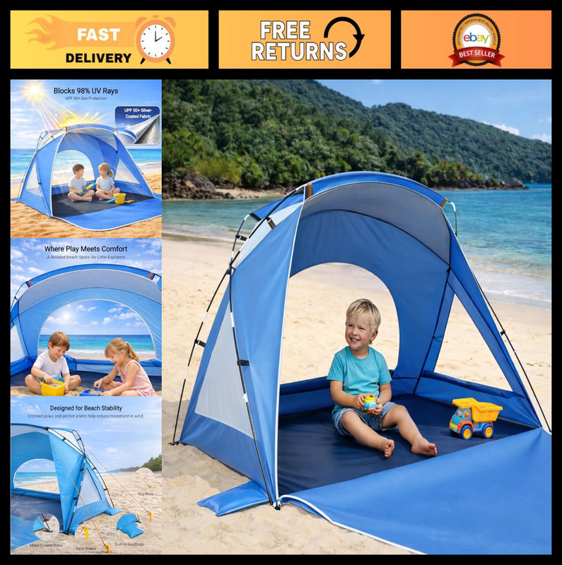 Portable Beach Tent Sun Shelter for 2-8 People, UPF 50+ UV Protection, Easy Setu