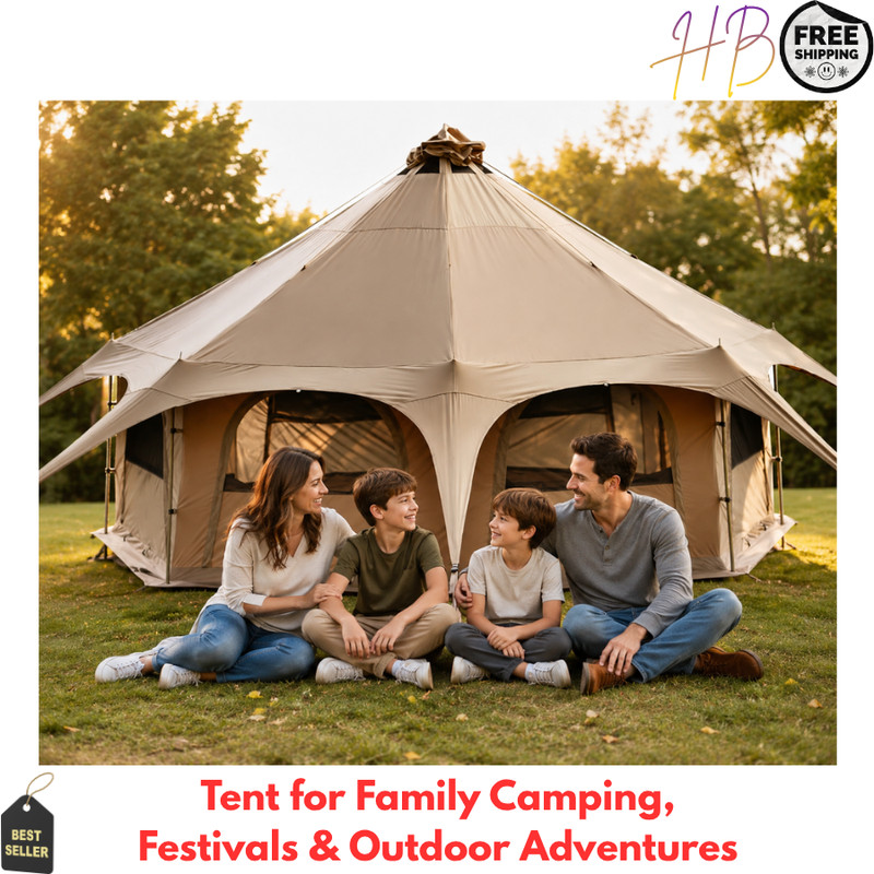 Canvas Tent Bell Tent 16.4ft High9.2ft with Stove Jack for Glamping Family Camp