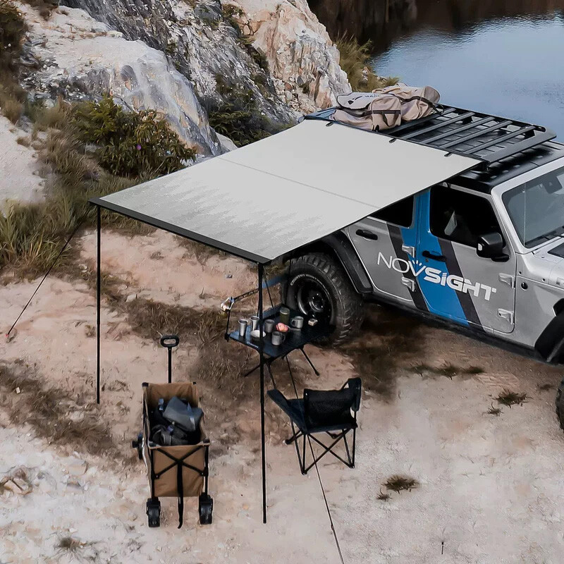 Gray UV Shelter Sun Shade Camping Car Side Roof Top Rain Tent Awning Portable