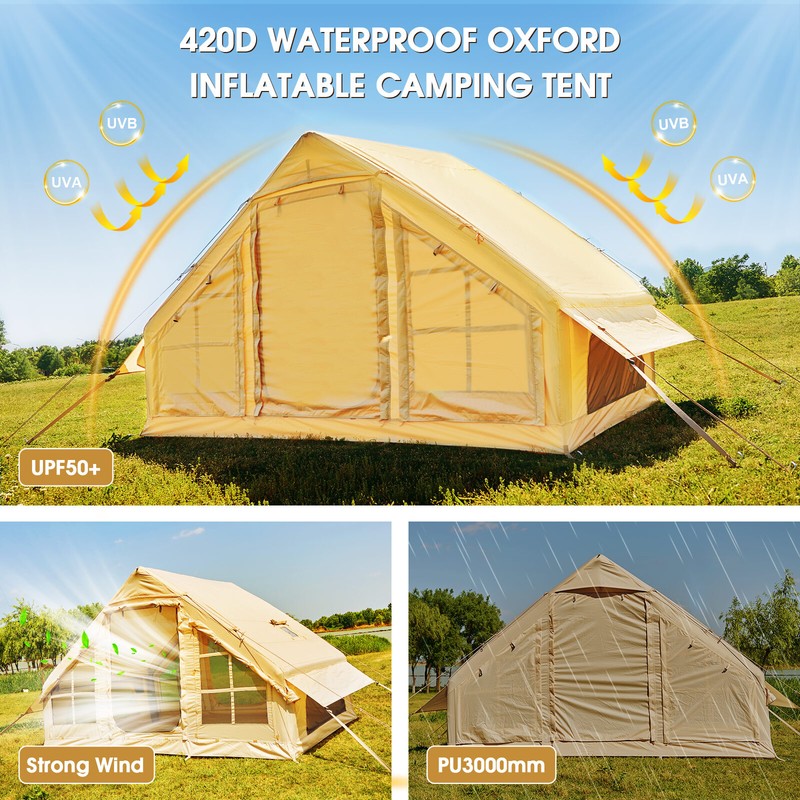 H&ZT 6 Person Inflatable Camping Tent, Waterproof Blow Up Tent with Stove Jack gallery