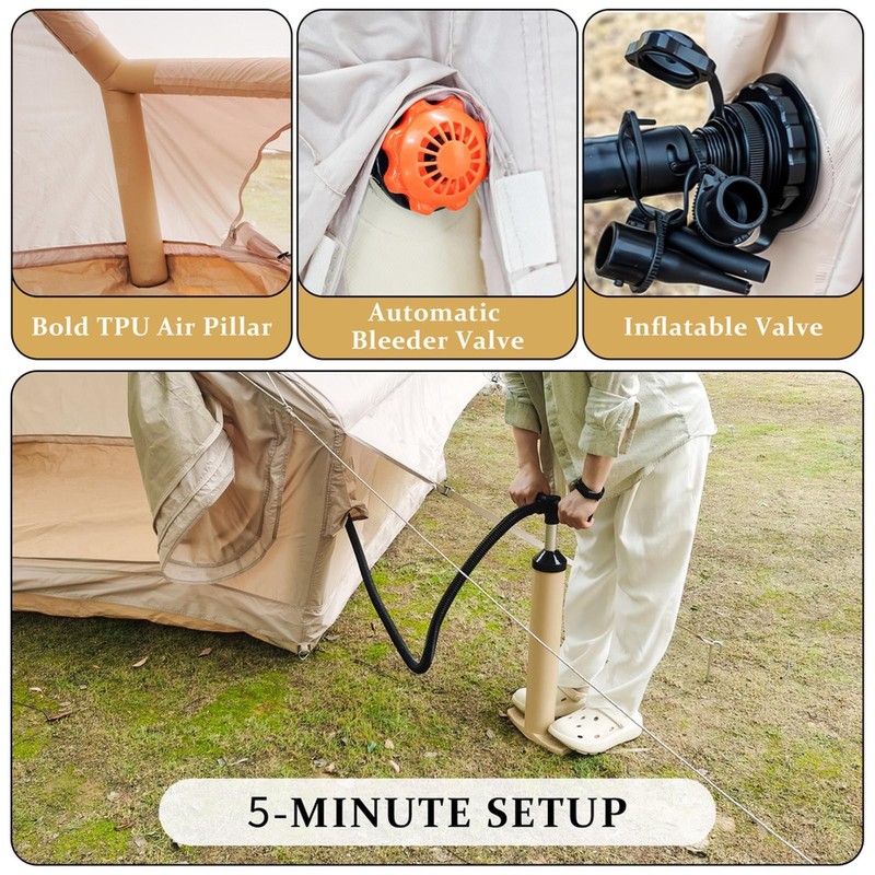 Spacious Inflatable Tent for 4-6 People, Waterproof 4-Season Glamping Tent with gallery