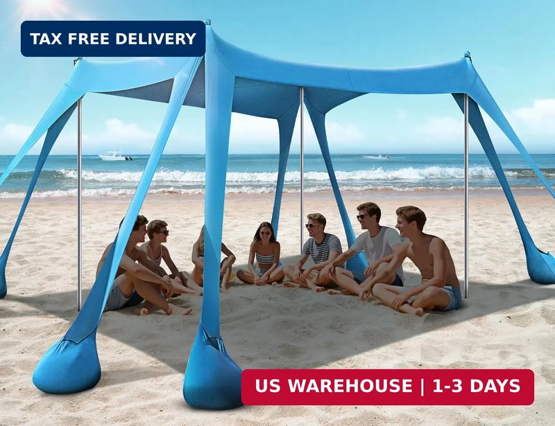 Rengue Beach Tent, Beach Canopy UPF50+ UV Protection, 10x10ft Beach Shade Sun Sh