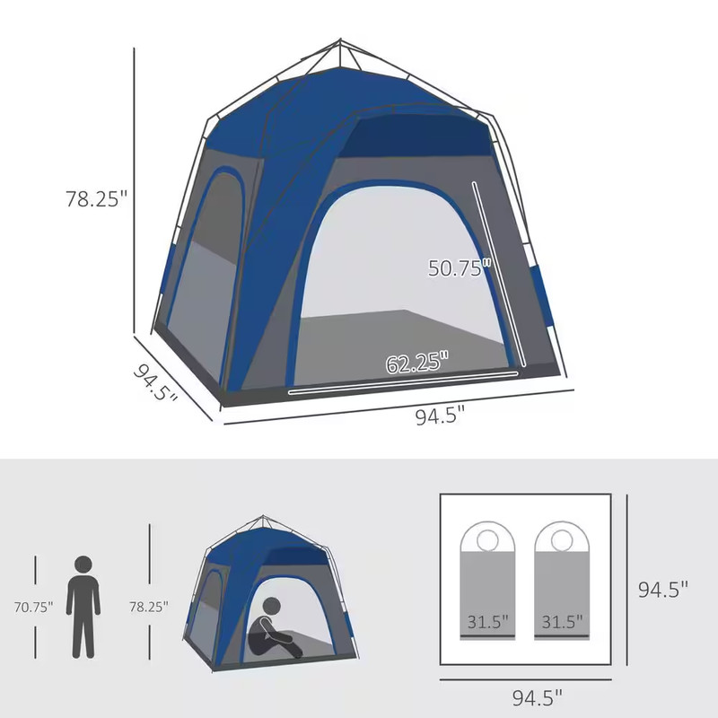 3-Season 5-Person Automatic Hydraulic Pop up Camping Tent in Blue gallery
