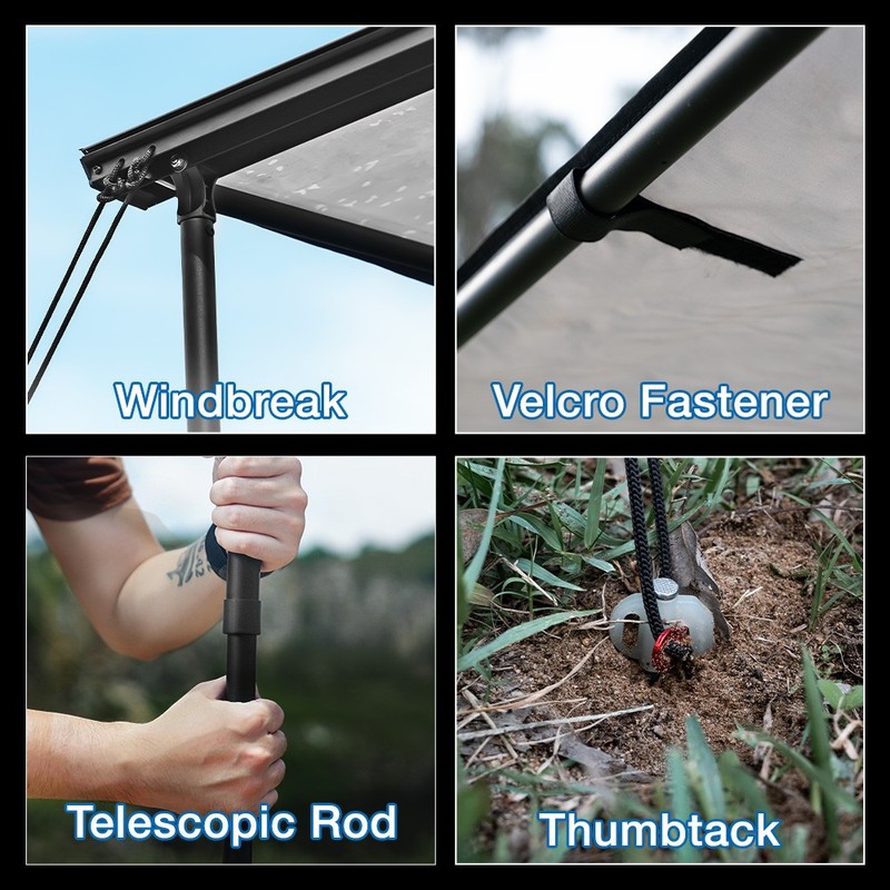 NOVSIGHT 6.6x6.6ft Carside Awning for Jeep Truck Roof Top Tent Sun Shade Camping gallery
