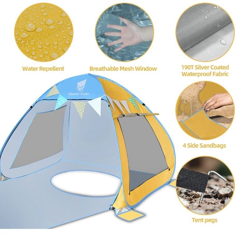 Pop up tent For Beach Children Blue and Yellow gallery