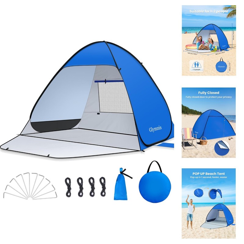Pop Up Beach Tent Sun Shelter UPF 50+ Portable Easy Setup for 1-4 People New