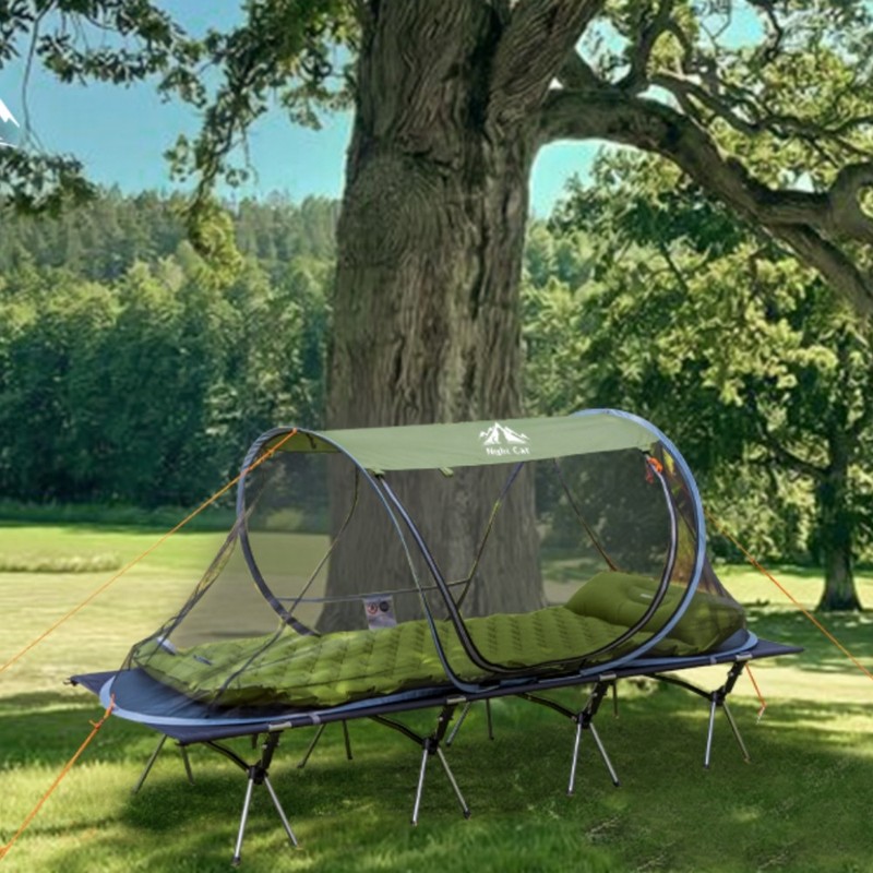 1 Man Pop Up Camping Tent Automatic Instant with Bug Screen Net Camping Cot Set gallery
