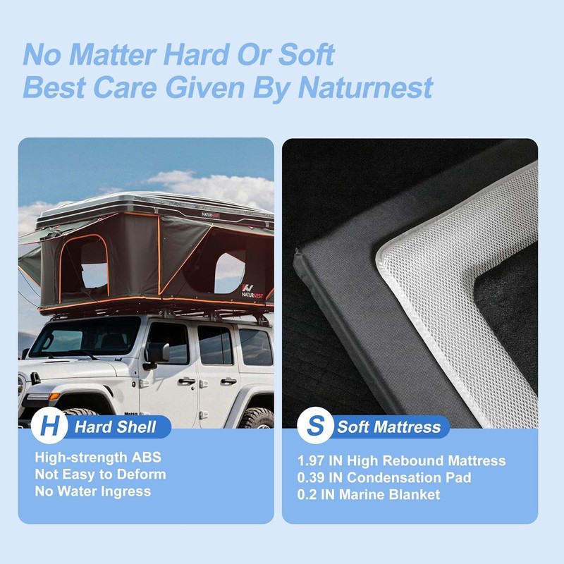 Naturenest Roof Top Tent Hard Shell w/ Ladder Camping Tent for SUV/Jeep/Truck gallery