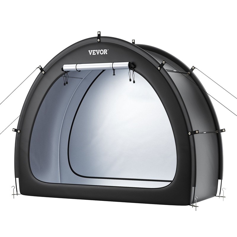 Outdoor 2-bike storage tent w/ sunshade fabric, dual zippers & quick-setup kit