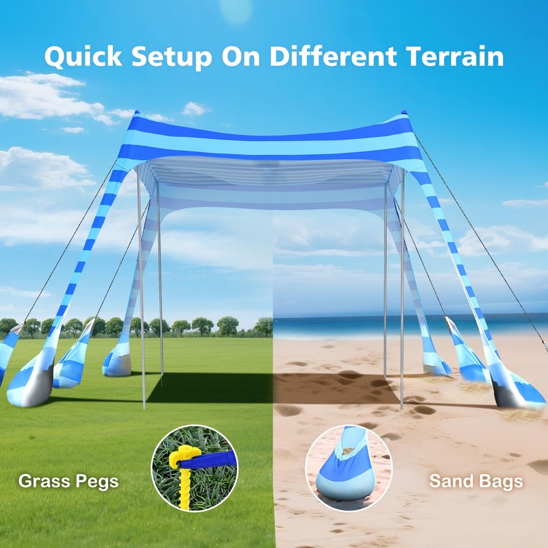 Beach Tent Sun Shelter 8x8 FT - UPF 50+ UV Protection, 8 Sandbags, Easy Setup... gallery