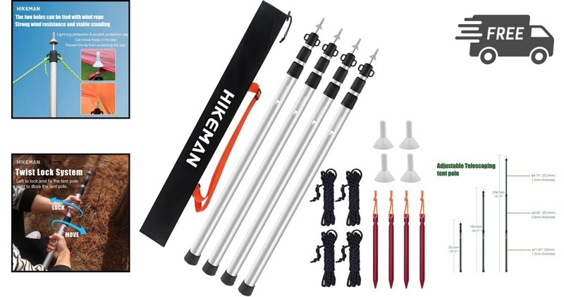 Camping Tent Poles Adjustable Aluminum Telescoping Tarp Poles for Canopy Sun ... gallery