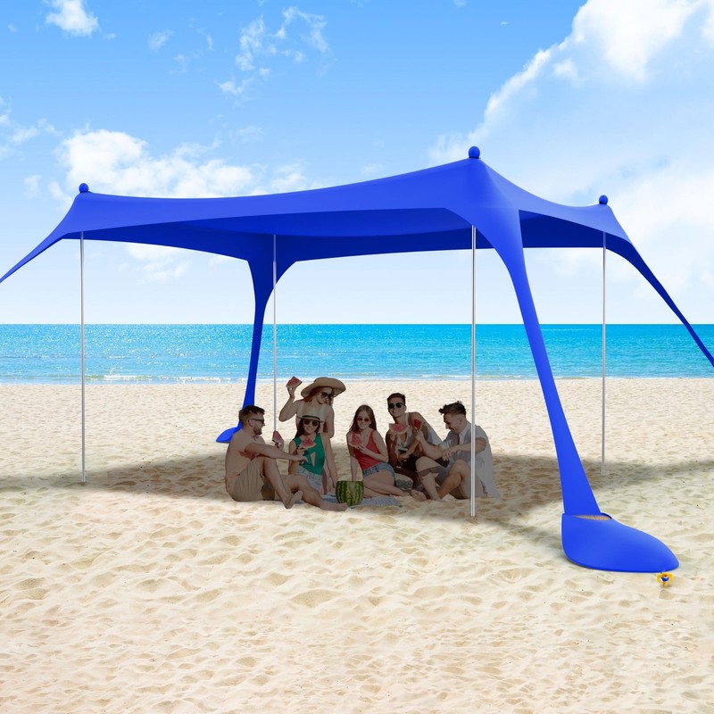 10x10FT Beach Tent Sun Shelter UPF50+ with 4 Aluminum Poles, Easy Setup Canopy