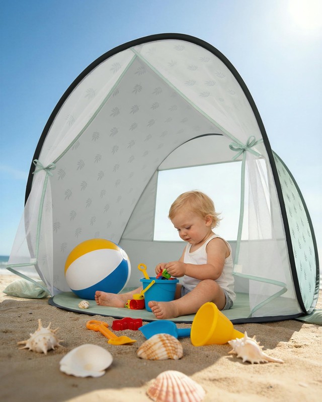 Baby Beach Tent, 2026 Upgrade Pop-Up UPF 50+ Sun Protection with Mosquito Net…