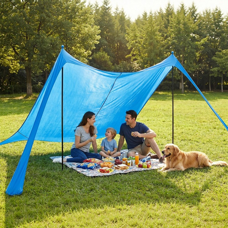 Pop-Up Beach Shelter with UPF 50+ UV Protection, Wind Stabilizing Poles and Sand