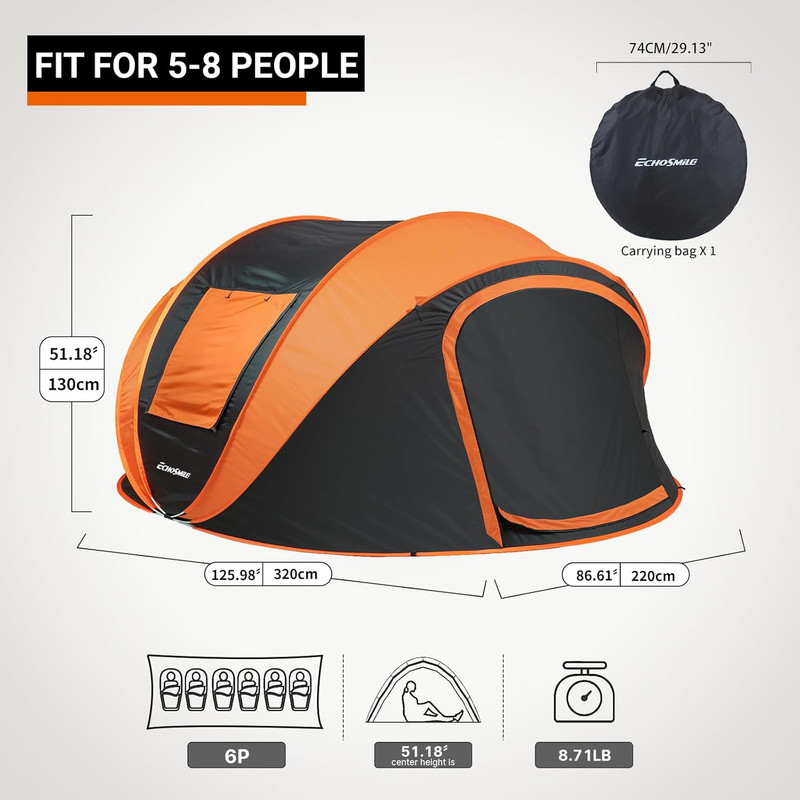 Pop up Camping Tent, 2/4/6 Person Easy Setup Tent, Water Resistant Dome, Portabl gallery