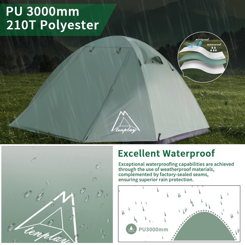TENPLAY 2Person CampingTent,Lightweight,Backpacking Tent,210T Polyester PU300... gallery