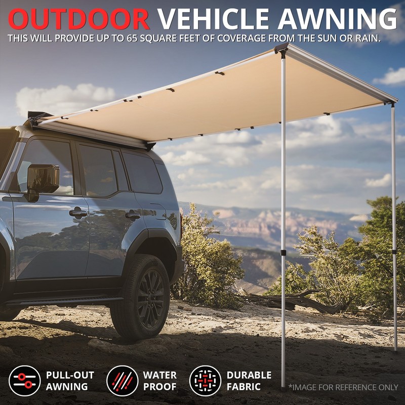 Outdoor Camping Rooftop Awning Pull Out Rooftop Sun Shade Shelter 6.5'L x 9.8'W gallery