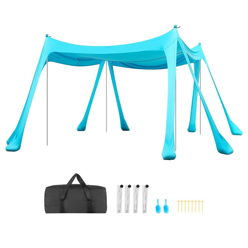 Beach Sun Shelter 10x10ft, UPF50+ Lycra, 8 Sandbags, 4 Alum Poles, Easy Setup gallery