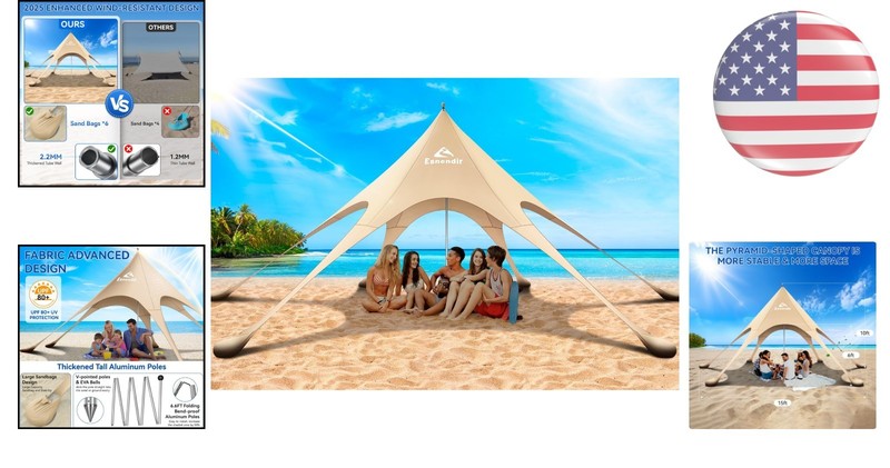 Family-Friendly 12x12 Ft Beach Shade - 35mph Wind Resistant & Easy Setup gallery