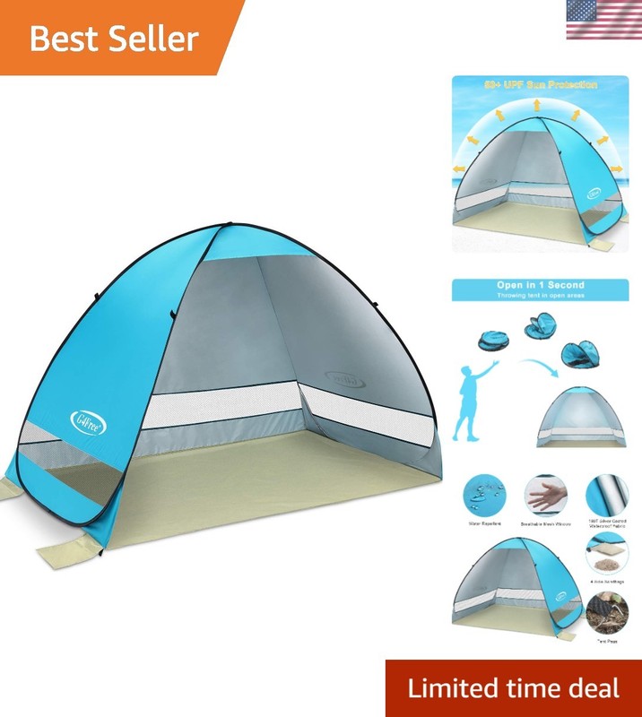 Instant Pop-Up Beach Canopy with UV Shield for Family Fun – Fits 4 People