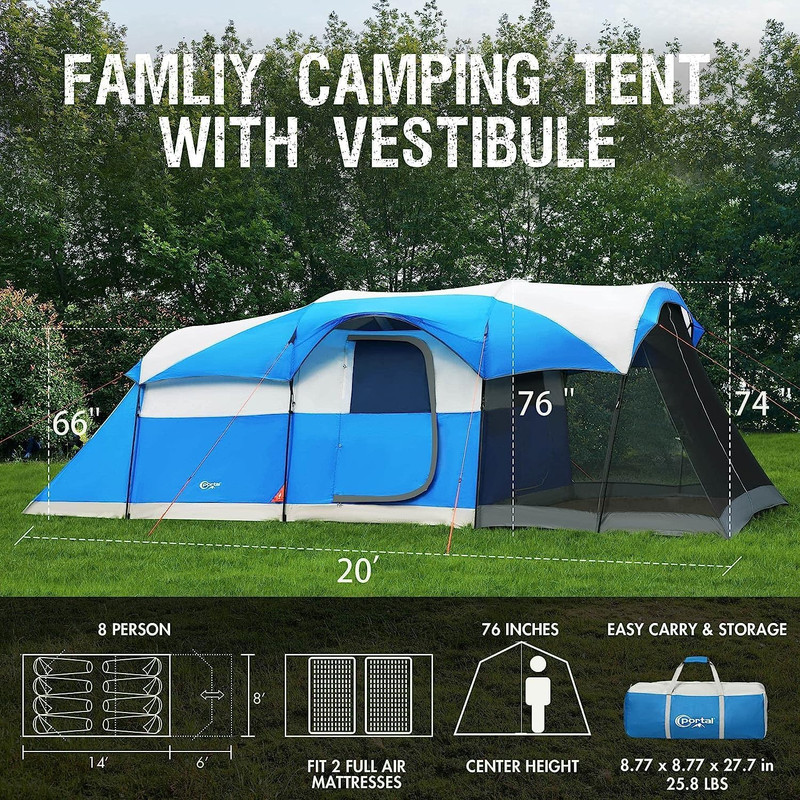 PORTAL 6/8/10 Person Family Camping Tent with Screen Room, Water Resistant Big T gallery