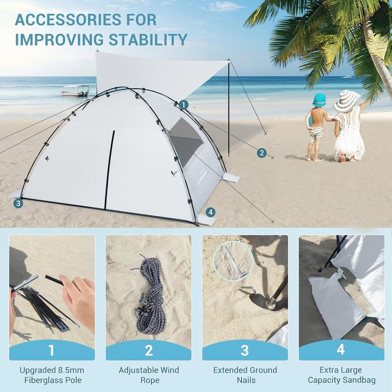 Beach Tent Sun Shelter W/ Canopy 4-5 Person Pop Up Beach Tent Easy Setup Silver gallery