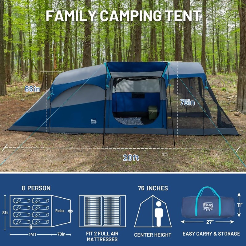 Large 8-Person Camping Tent - All-Weather Protection & Carry Bag Included gallery