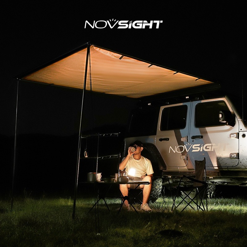 Car Side Awning Rooftop Sun Shade Vehicle Awning Yard Shelter 6.6′-6.6′ NOVSIGHT