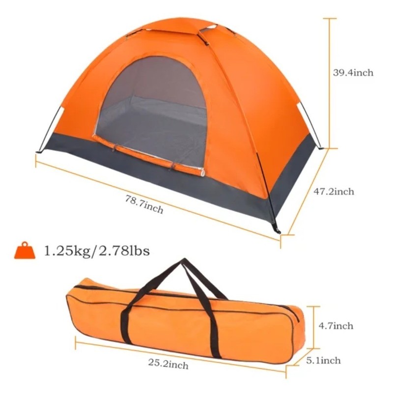Orange 1-Person Dome Camping Tent,Waterproof,Oxford,Double Mesh Door,78x47x39 in gallery
