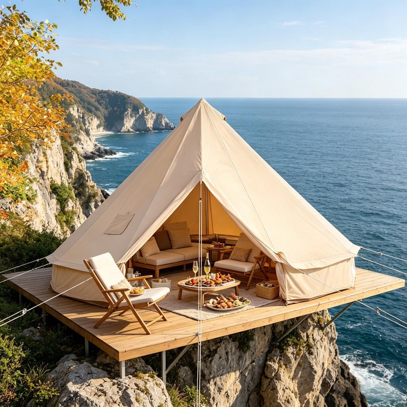 Canvas Bell Tent With Stove Jack – Waterproof and Breathable Yurt, Glamping Tent