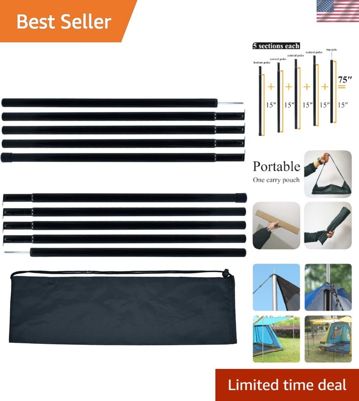 Adjustable Steel Tent Poles Set of 2 – Flexible Length for Camping Adventures