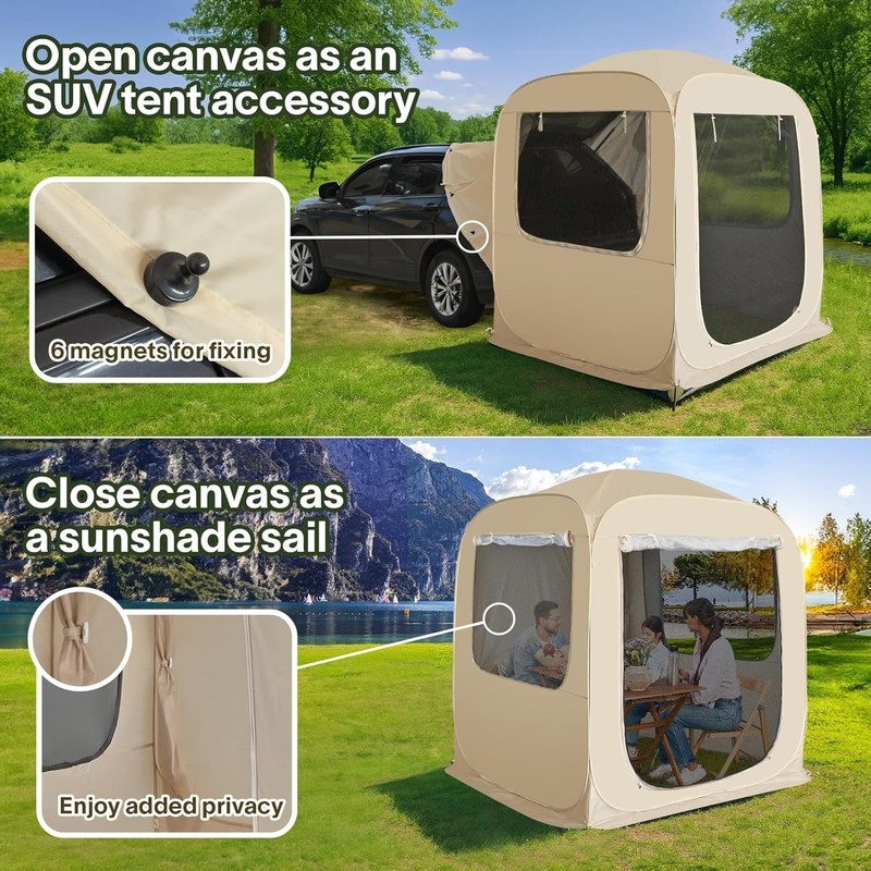 SUV Tailgate Tent 6x6 Pop Up Car Camping Shelter Waterproof UV Protection Beige gallery